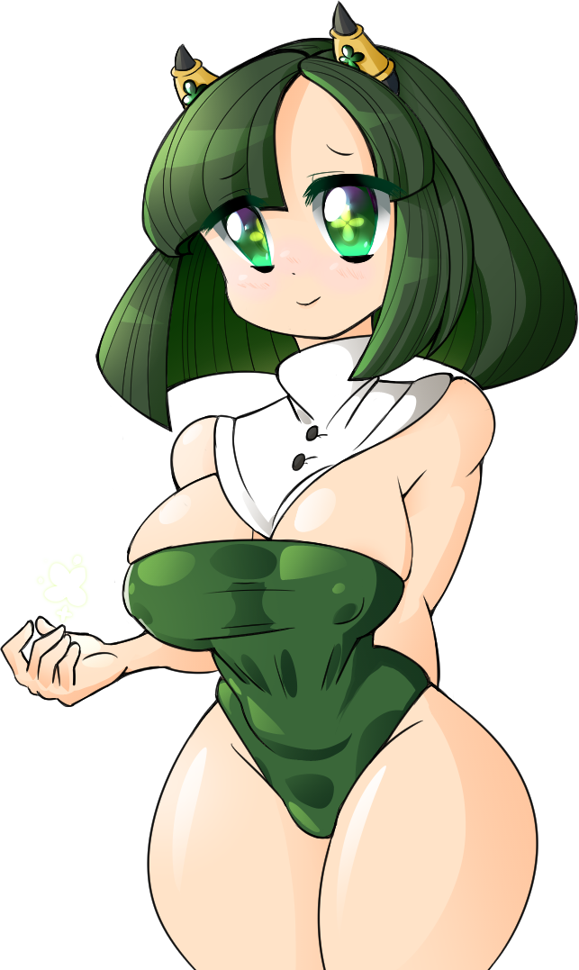 1girls alternate_version_available breasts byternomar clothed demon demon_girl female green_eyes green_hair horns machiko nipples_visible_through_clothing oc original original_character smile smiling transparent_background