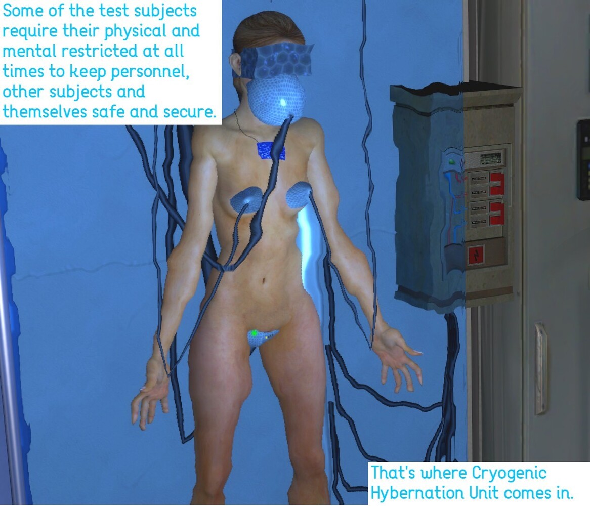 3d chastity_device cryogenics female female_chastity genex-tec lab laboratory nipple_pump oxygen_mask pussy_pump restrained science science_fiction stasis_tube technology test_subject test_tube virtual_reality vr_headset