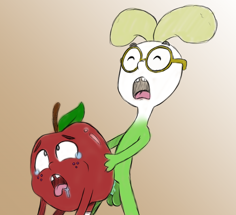 ahe_gao ahegao alazak anal_penetration anal_sex anthro anthro_on_anthro apple apple_and_onion cartoon_network drooling duo food food_creature gay glasses male male/male moaning_in_pleasure not_furry onion plant standing_doggystyle standing_sex vegetable