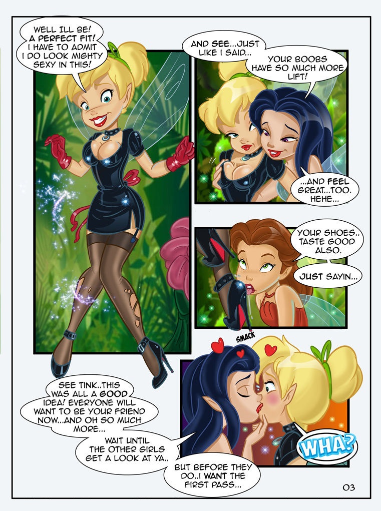 3girls cleavage collar comic disney disney_fairies english_text fairy female female_only fully_clothed gloves groping groping_breasts hand_on_breast high_heels kissing latex latex_clothing lesbian_kiss licking_boot page_3 poochygirls rosetta_(disney_fairies) saliva shiny_clothes silvermist stockings text tight_clothing tinker_bell torn_clothes wings yuri