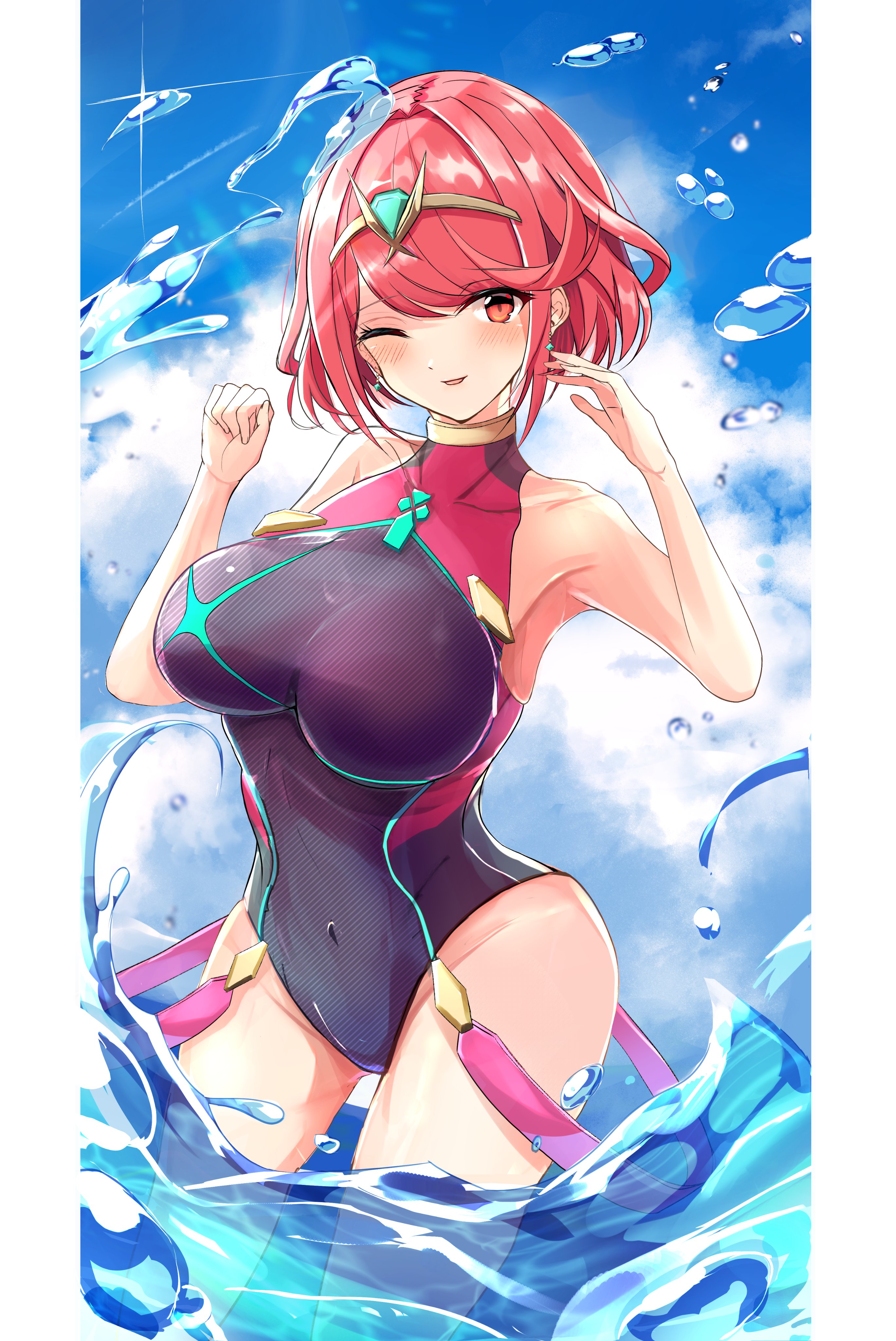 1girls, breasts, female, female only, karuushi, nintendo, pyra, solo, swimsuit, xenoblade (series), xenoblade chronicles 2