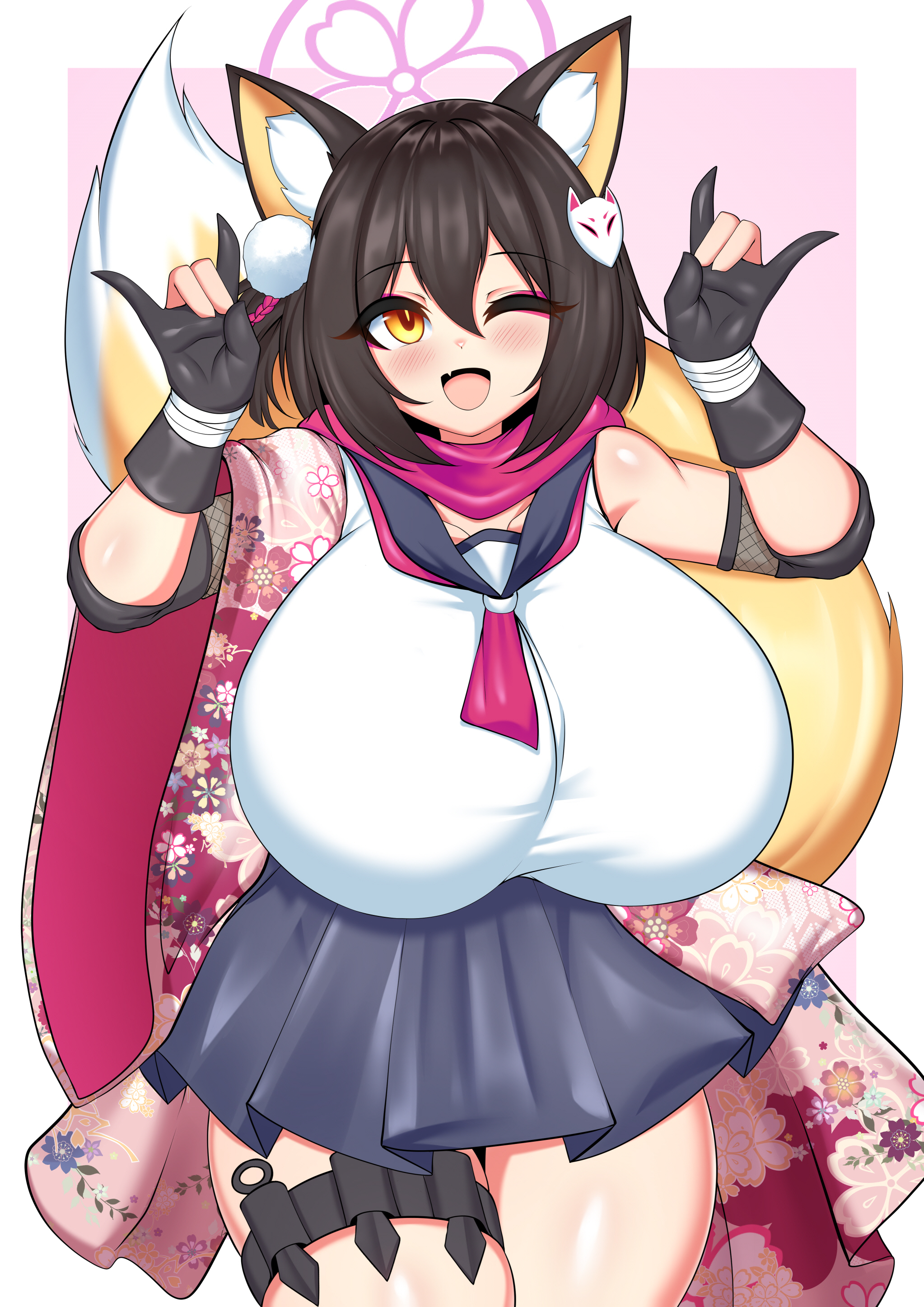 big breasts, blue archive, breasts, clothed, female, female only, fox girl, human, izuna (blue archive), tagme, tailzkim