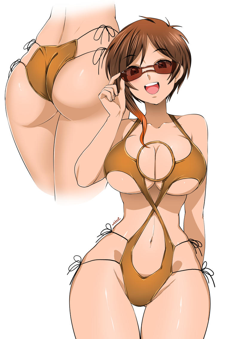 1girls, adjusting eyewear, adjusting glasses, adjusting sunglasses, bikini, brown hair, brown-tinted eyewear, coco adel, female, gigiedt, rwby, sunglasses, tinted eyewear, white background