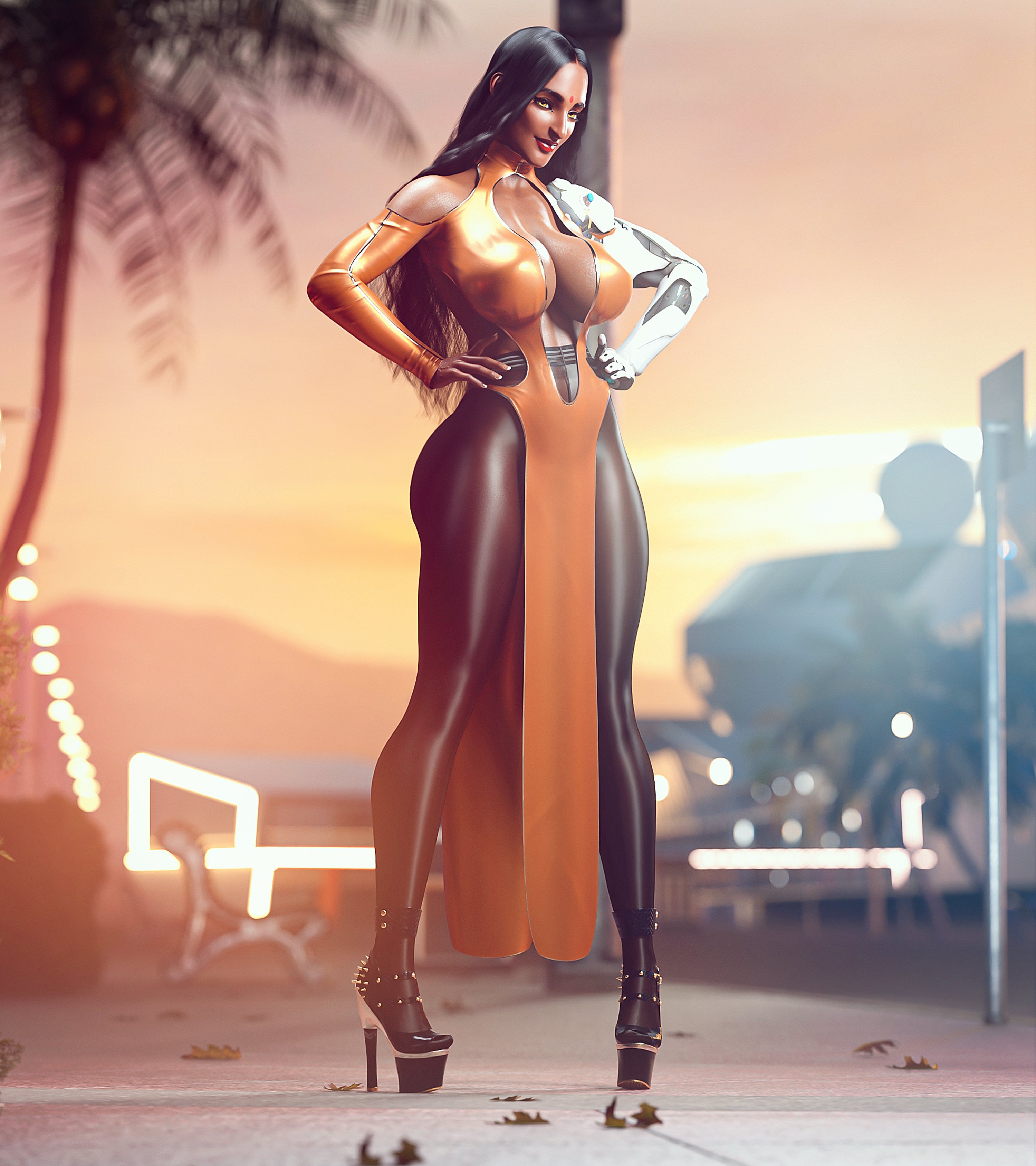 1girls, 3d, big breasts, black hair, blizzard entertainment, breasts, busty, dark skin, dark-skinned female, female, female focus, female only, french nails, hands on hips, heels, high heels, hourglass figure, indian, indian female, inner sideboob, long hair, noahgraphicz, overwatch, pose, posing, solo, symmetra, tagme, wide hips