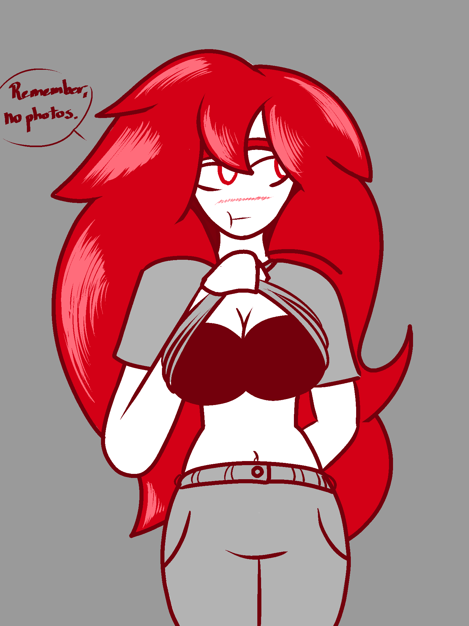 artist_request artist_unknown blush bra flashing overly_sarcastic_productions red_(overly_sarcastic_productions) red_hair sole_female solo tagme very_long_hair youtube