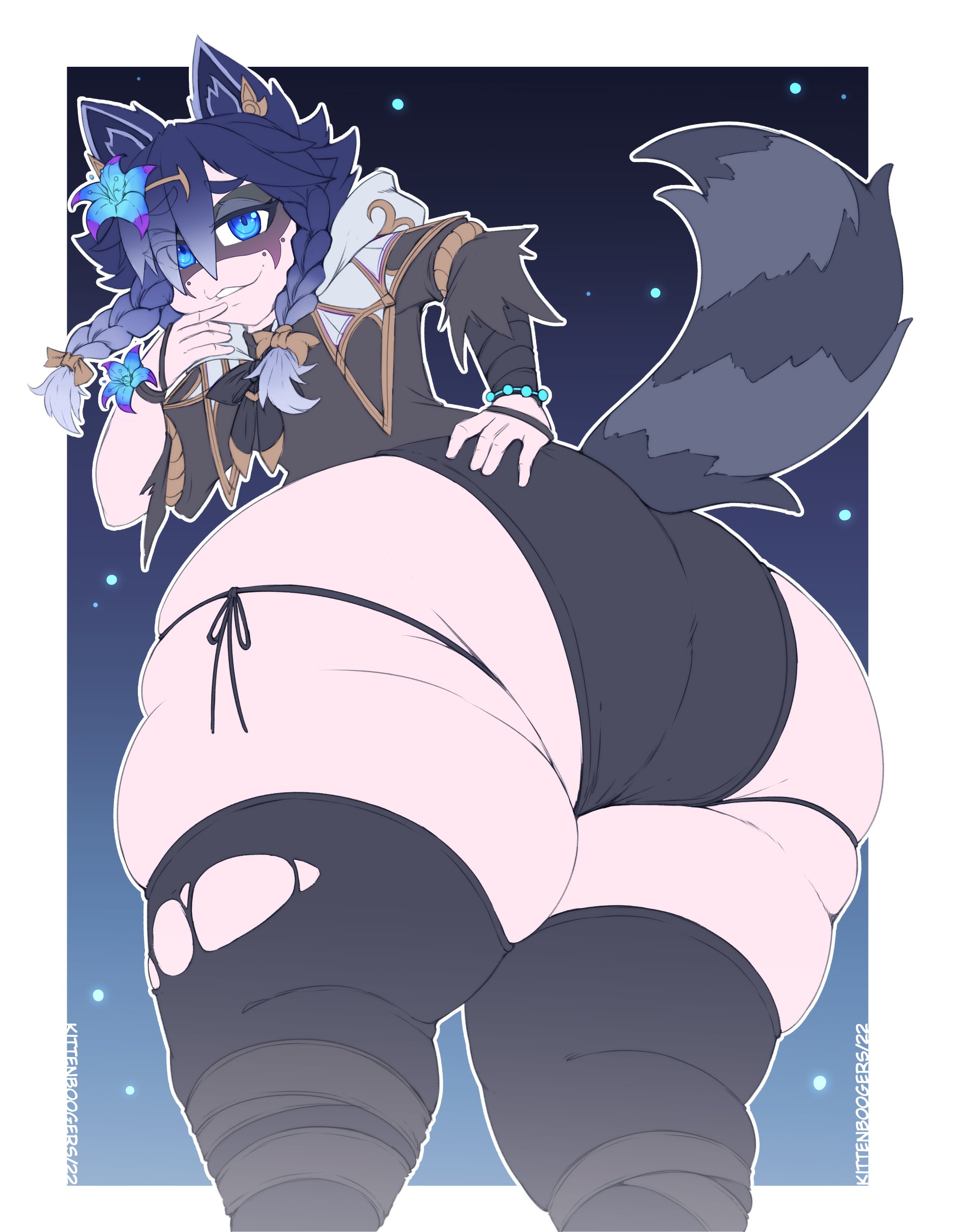 ambiguous gender, animal ears, ass, big ass, blue eyes, bubble ass, bubble butt, clothed, flat chest, fluffy tail, huge ass, indie virtual youtuber, kittenboogers, pale skin, snuffy, stockings, tagme, virtual youtuber