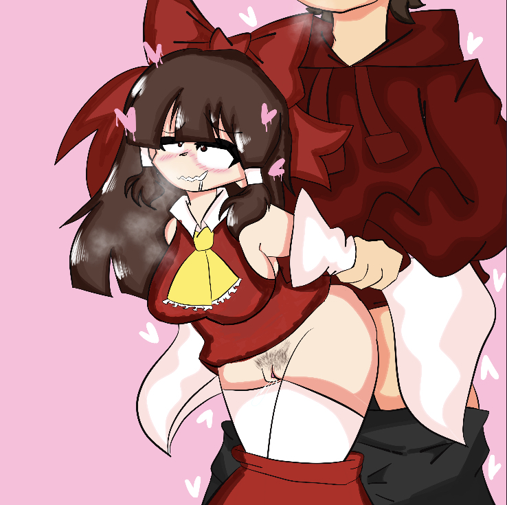 big_breasts blush blush_lines blushing brown crossover cum drool drooling eddsworld female_cum hair hearts light-skinned_female light-skinned_male pubic_hair red_bow red_hoodie reimu_hakurei sex_from_behind shaded simple_background squirting thighhighs tord_(eddsworld) touhou white_thighhighs