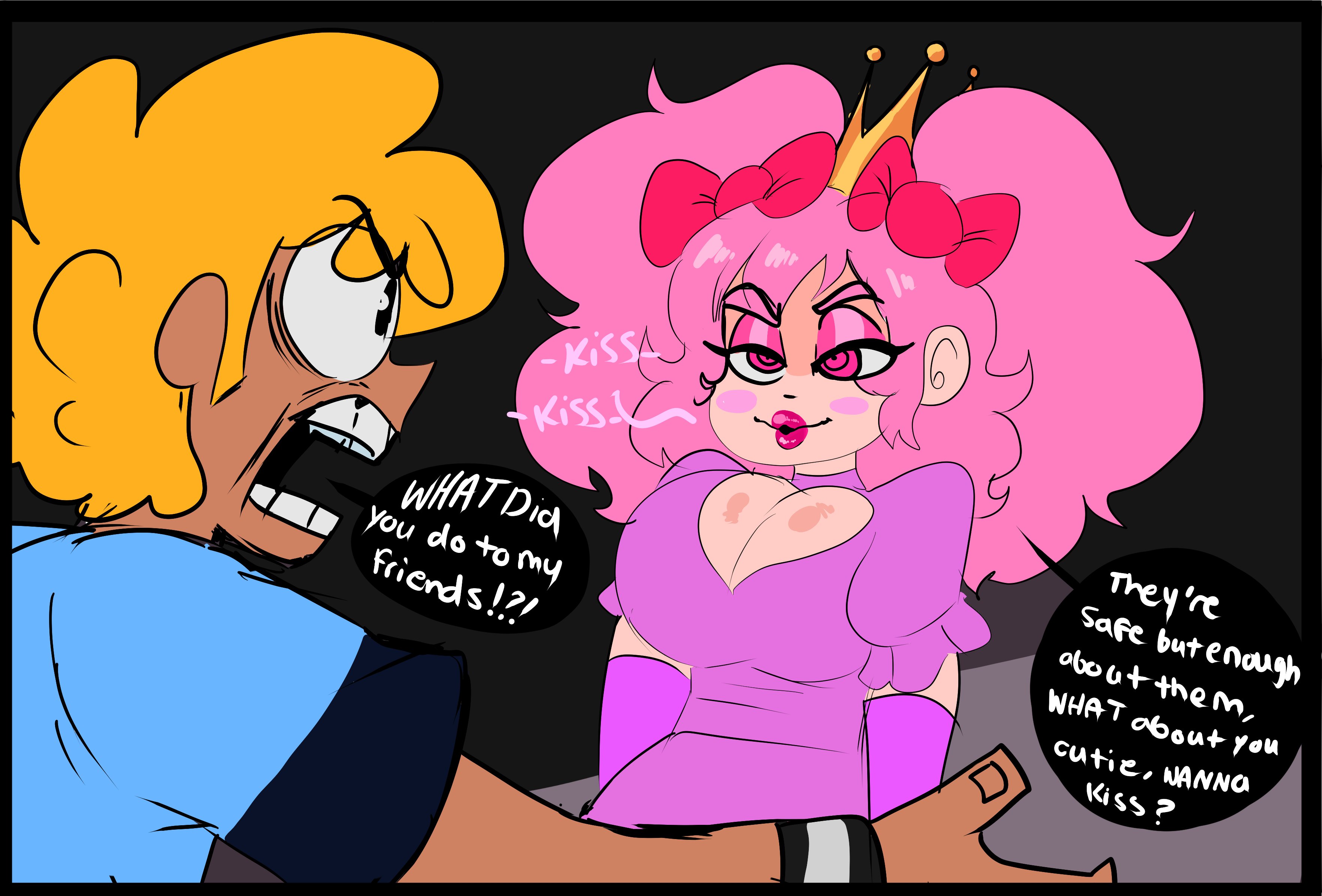 andrew (lemonadepikachu), big breasts, breasts, dialogue, female, lemonadepikachu, male, original character, speech bubble, tagme, text, veronica (lemonadepikachu)