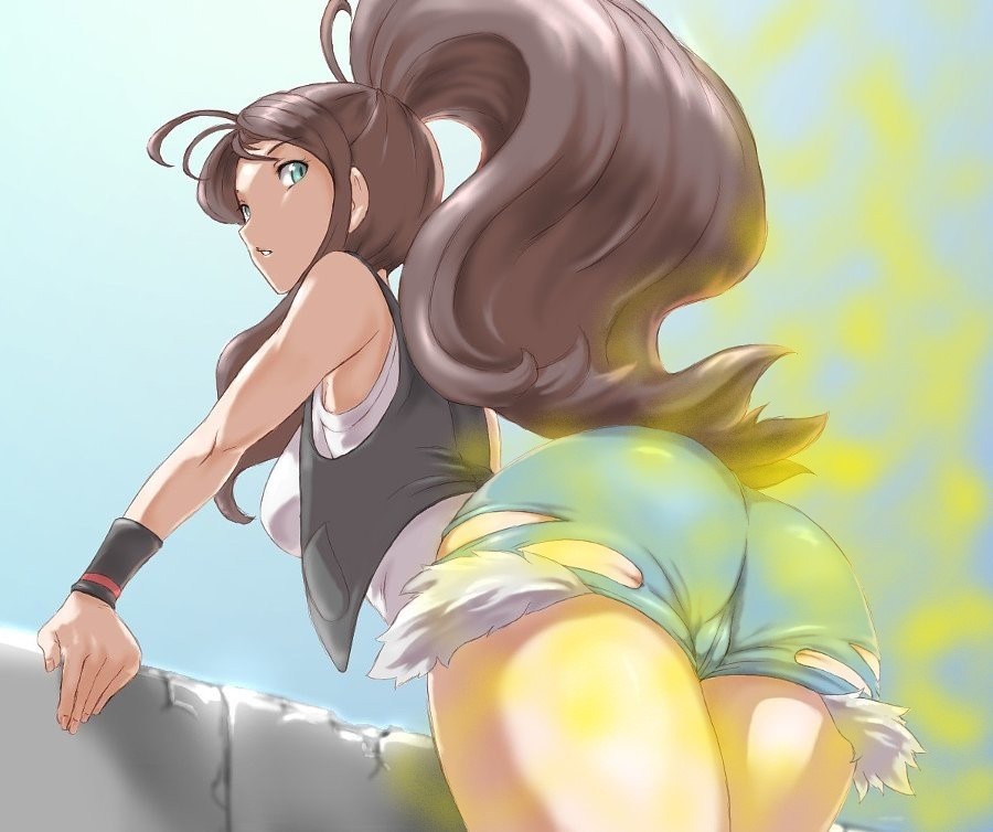 alternate version available, ass, ass focus, big ass, big butt, booty shorts, butt, butt focus, denim shorts, fart, fart fetish, farting, female, hilda (pokemon), hotpants, jean shorts, jeans, looking back, pokemon, short shorts, shorts