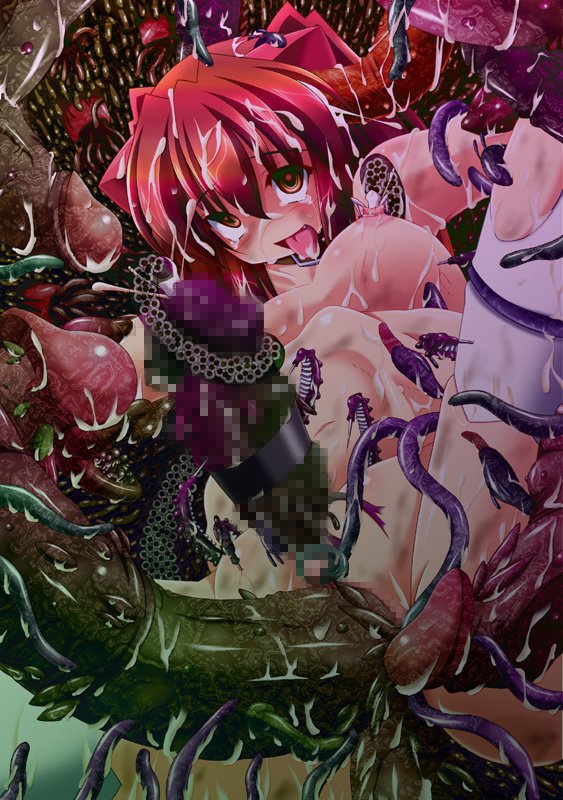 eyebrows_visible_through_hair female grim_aloe insects large_breasts miso_panda penis_tentacles quiz_magic_academy red_hair solo tentacle