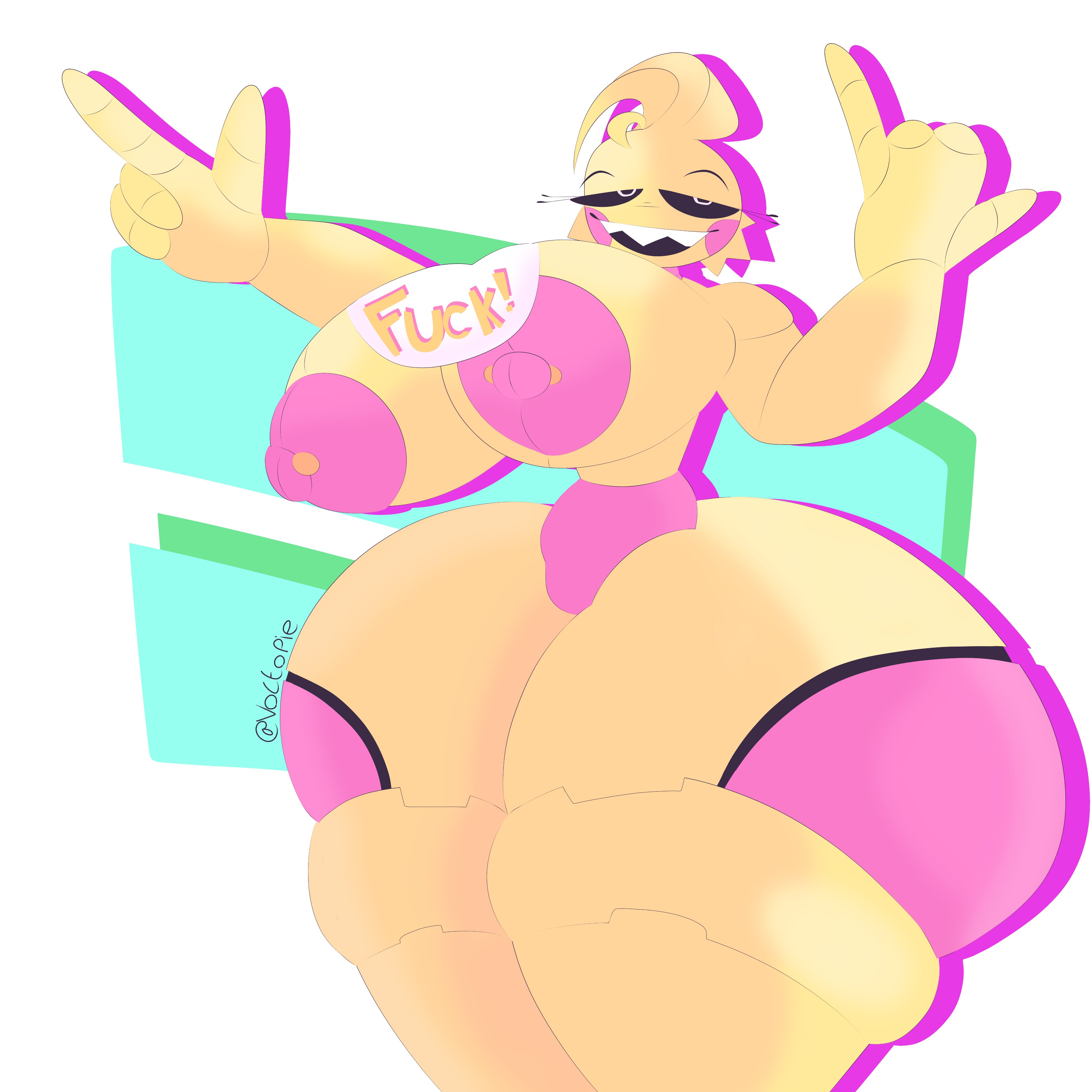 1girls, animatronic, bib, big breasts, breasts, chicken, female, five nights at freddy's, five nights at freddy's 2, nipple piercing, nipples, piercing, robot, solo, toy chica (fnaf), voctopie, yellow skin