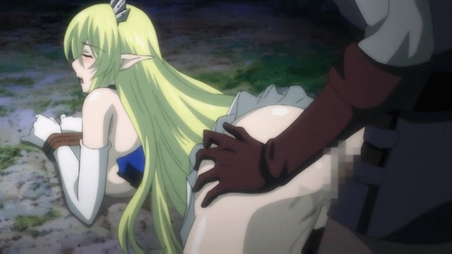 all_fours animated animated_gif ass ass_grab bent_over big_breasts blonde_hair blush bottomless breasts censored closed_eyes clothing doggy_style elbow_gloves elf elf_hime_nina feet_out_of_frame from_behind gloves large_breasts long_hair male_human/female_elf nina_asuraato_uinviria penis pointy_ears pussy rape rope sex vaginal_penetration