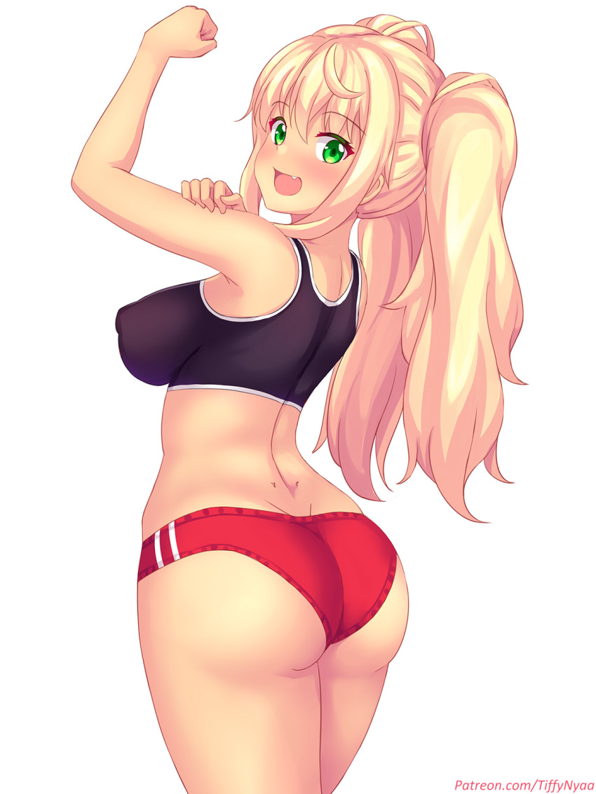 1girls, ass, big breasts, blue eyes, breasts, dark skin, dark-skinned female, dumbbell nan kilo moteru?, fat ass, female, female only, pose, sakura hibiki, solo, teenager, tiffynyaa, tight clothing