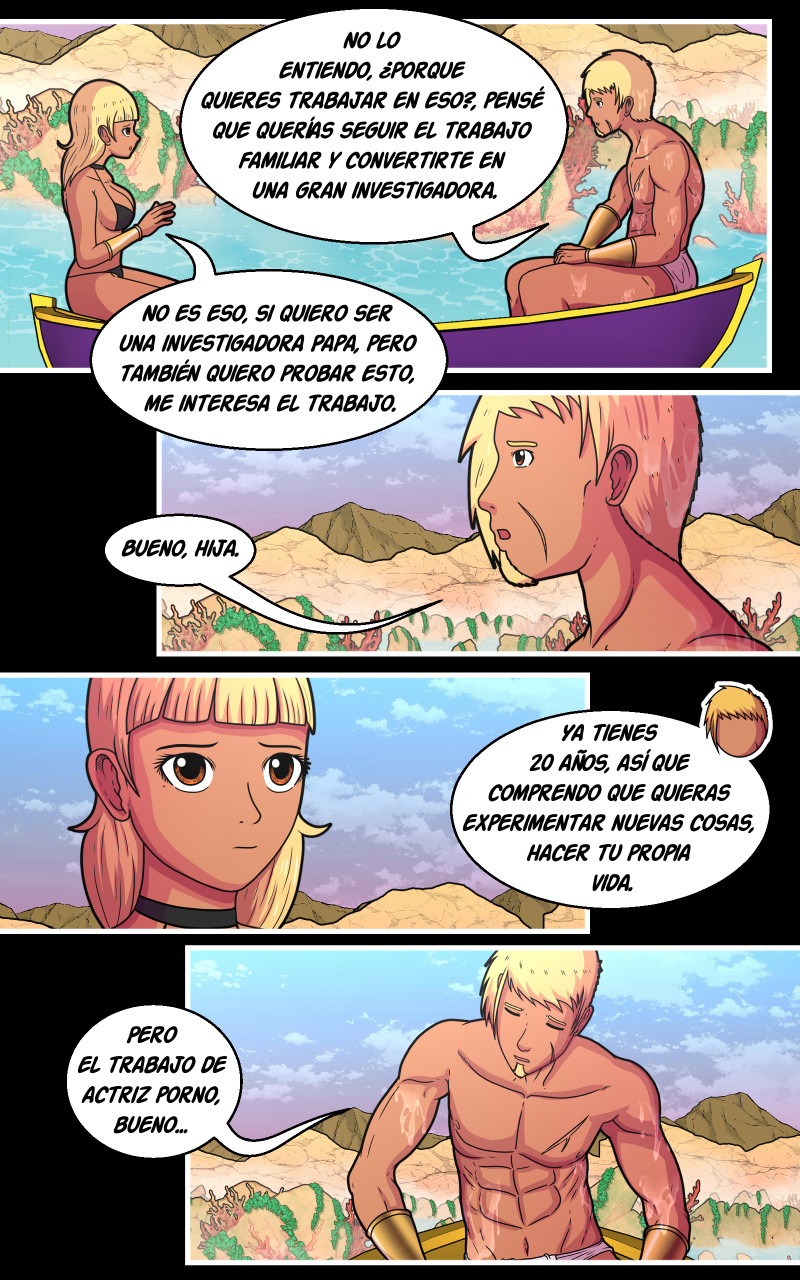 anum_grace big_breasts bikini black_bikini blonde_hair boat brown_hair choker comic comic_page holland_earth_stories_(series) ivy_grace lake oasis_girl sabino_69_stories scar spanish_text water