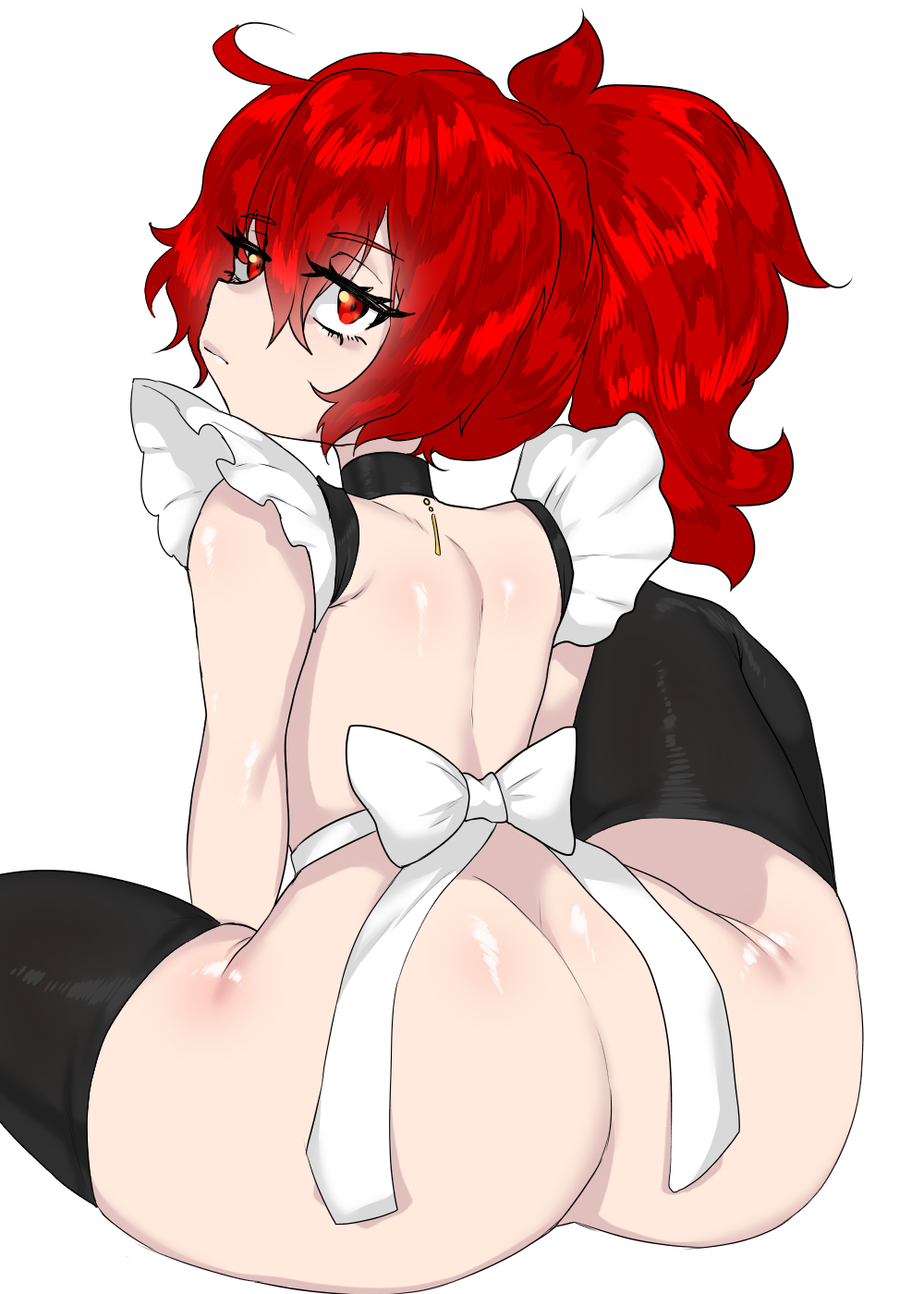 1boy apron ass big_ass bottomless bubble_butt diluc_(genshin_impact) fat_ass femboy gay genshin_impact girly huge_ass maid male male_only oshiripoko partially_clothed red_hair sissy solo stockings thick_ass thick_thighs thighs trap wide_hips