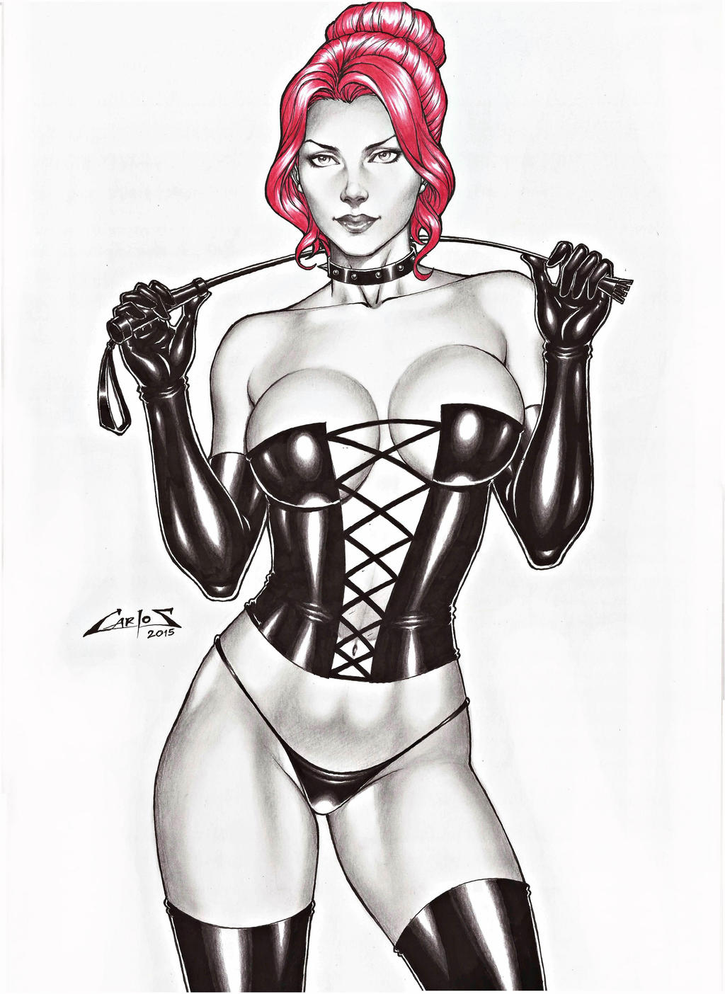 1girls 2015 big_breasts black_queen breasts breasts_apart carlos_braga choker corset dominant_female dominatrix ed_benes_studio female female_only hair_bun highleg highleg_thong holding_object holding_riding_crop homo_superior jean_grey latex_boots latex_corset latex_gloves latex_thong marvel marvel_comics mound_of_venus mutant red_hair riding_crop solo spiked_choker telepath thong whip x-men