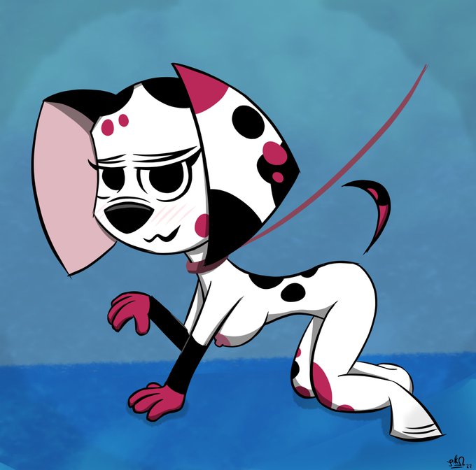 101_dalmatian_street 101_dalmatians all_fours anthro bitch_taken_for_walk breasts canine canine collar dalmatian disney dog_leash eyelashes female female_only on_back paws pksldgehammer_(artist) pussy tail vagina walking wisnia