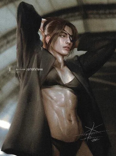 abs attack_on_titan brown_eyes brown_hair eyepatch female female_abs female_only hair_up hanji_zoe muscular muscular_female shingeki_no_kyojin tagme underwear xtevestrange