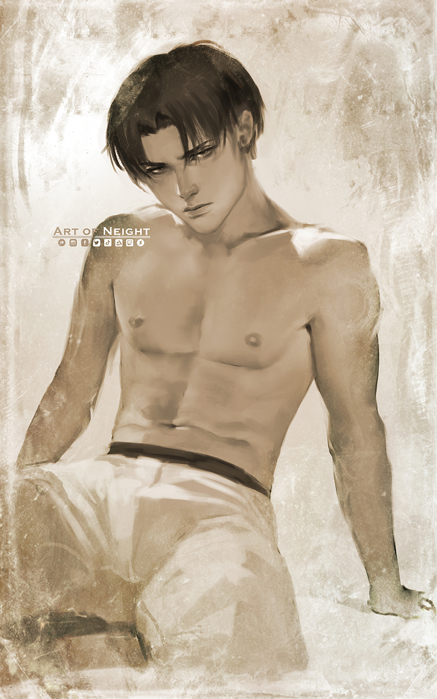 attack on titan, levi ackerman, male, male only, muscular, muscular male, neight, sepia, shingeki no kyojin, tagme