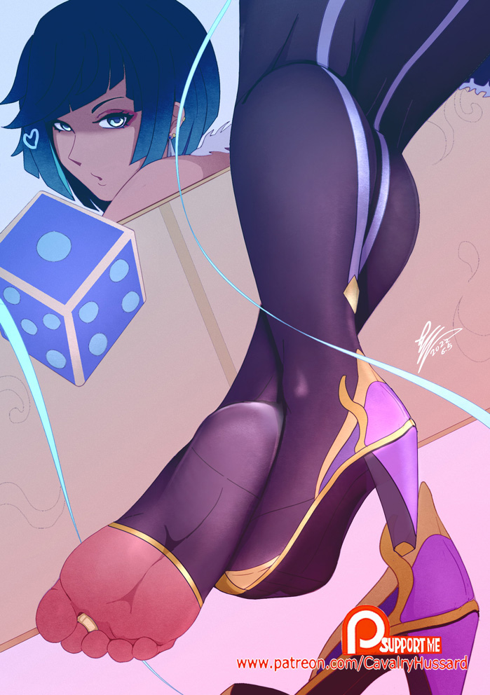 cavalry, feet, female, foot fetish, genshin impact, high heels, pantyhose, soles, toe ring, toeless legwear, toes, yelan (genshin impact)