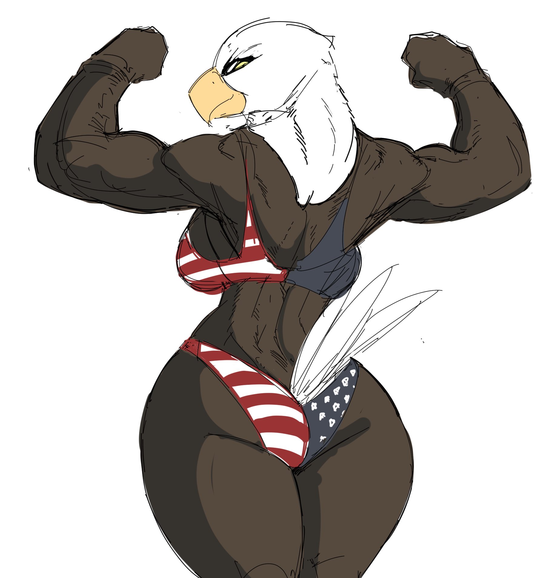 1girls, 4th of july, american eagle, anthro, armpits, ass, back view, bald eagle, big ass, big breasts, breasts, dare to exist, female, solo focus, tagme, thick thighs, wide hips