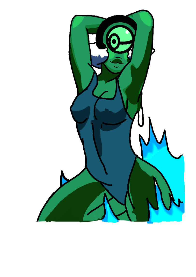 bikini blue_nipples cartoon_network centipeetle gem_(species) green_body insects nephrite_(steven_universe) steven_universe steven_universe_future water