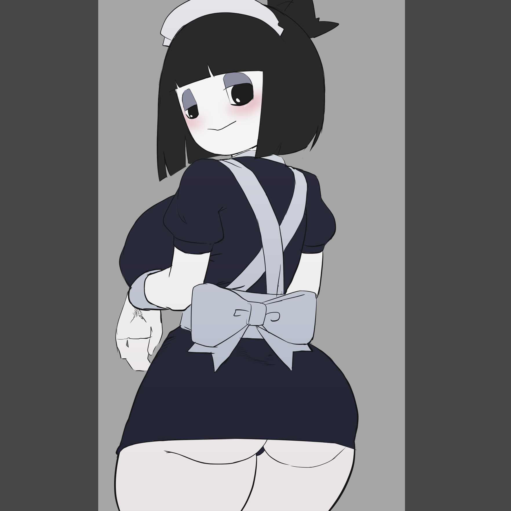 1girls, alternate version available, ass, back view, big ass, big breasts, black hair, breasts, creepy susie, female, female only, goth, kaxiota, light skin, light-skinned female, maid, maid headdress, maid uniform, miniskirt, pale skin, pale-skinned female, short hair, sideboob, solo female, tagme, the oblongs, thick thighs, tight clothing, tight fit