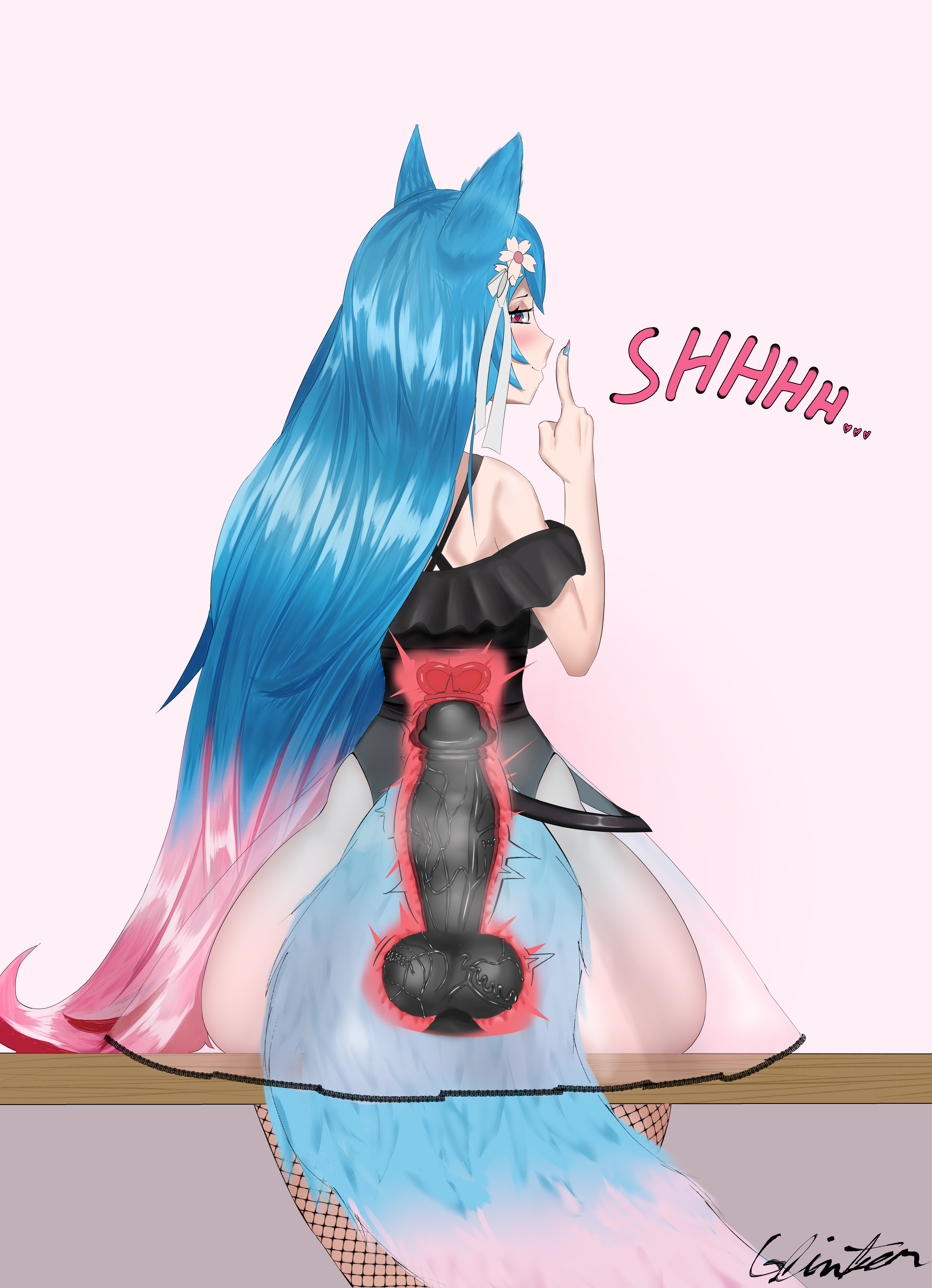 1girls, ass, blue eyes, blue hair, casual, dildo, dildo in pussy, dildo reveal, dildo sitting, fat ass, female, glinter, huge dildo, indie virtual youtuber, knot, knotted dildo, knotting, long hair, pink eyes, pink hair, pussy, secretly loves it, sex toy, silvervale, sitting, vaginal, vibrator, vibrator in pussy, vibrator under clothes, virtual youtuber, wolf ears, wolf girl, wolf tail