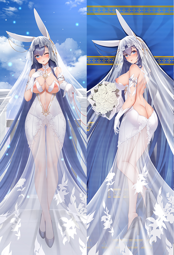 azur_lane breasts breasts_out cleavage dasoey new_jersey_(azur_lane) new_jersey_(snow-white_ceremony)_(azur_lane) red_string revealing_clothes wedding_dress