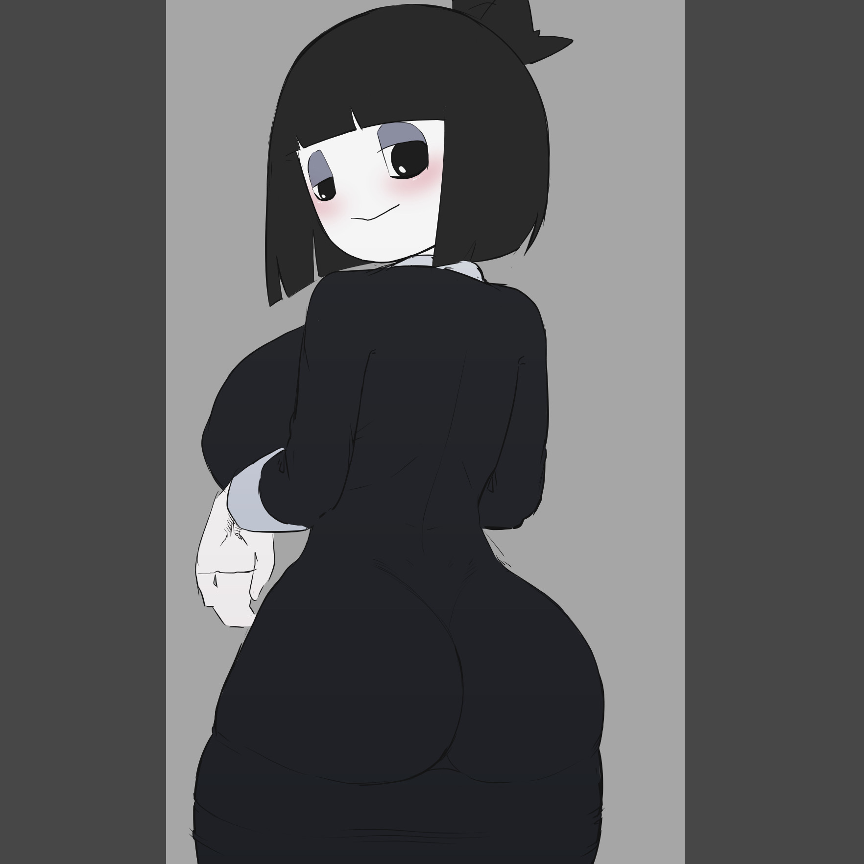 1girls, alternate version available, ass, ass in dress, back view, big ass, big breasts, black hair, breasts, creepy susie, dress, female, female only, goth, kaxiota, light skin, light-skinned female, pale skin, pale-skinned female, short hair, sideboob, solo female, the oblongs, thick thighs, tight clothing, tight fit