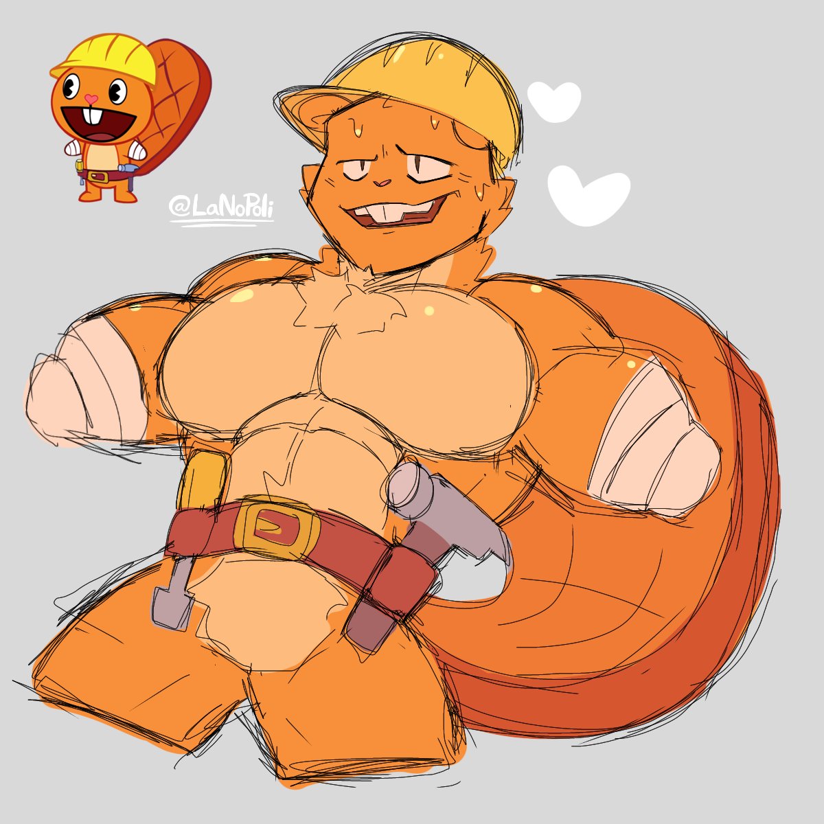 1:1 1boy abs amputee anthro bandages bara beaver belt biceps big_tail big_teeth colored colored_sketch hammer handy handy_(htf) happy_tree_friends hat helmet lanopoli male male_focus male_only mammal moobs muscular muscular_male nervous no_arms no_legs orange_body orange_fur pecs screwdriver sketch solo spreading sweat sweating tail teeth