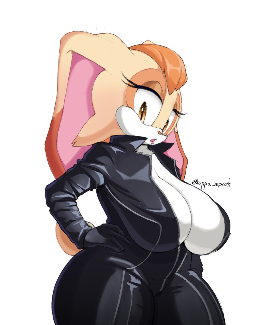 1girls anthro big_breasts biker_girl breasts bunny_ears clothed clothed_female color colored female female_focus female_only fully_clothed huge_breasts kappa_spark lagomorph large_breasts leporid lipstick looking_at_viewer milf mobian_(species) mother rabbit sega simple_background solo solo_female solo_focus sonic_(series) sonic_the_hedgehog_(series) thick_thighs vanilla_the_rabbit video_games white_background