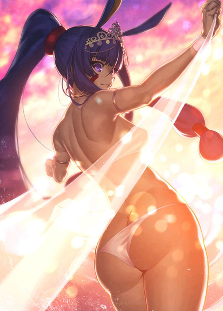 1girls, ass, big ass, dark skin, dark-skinned female, fate (series), fate/grand order, female, huge ass, looking at viewer, looking back, nitocris (fate/grand order), nitocris (swimsuit assassin)