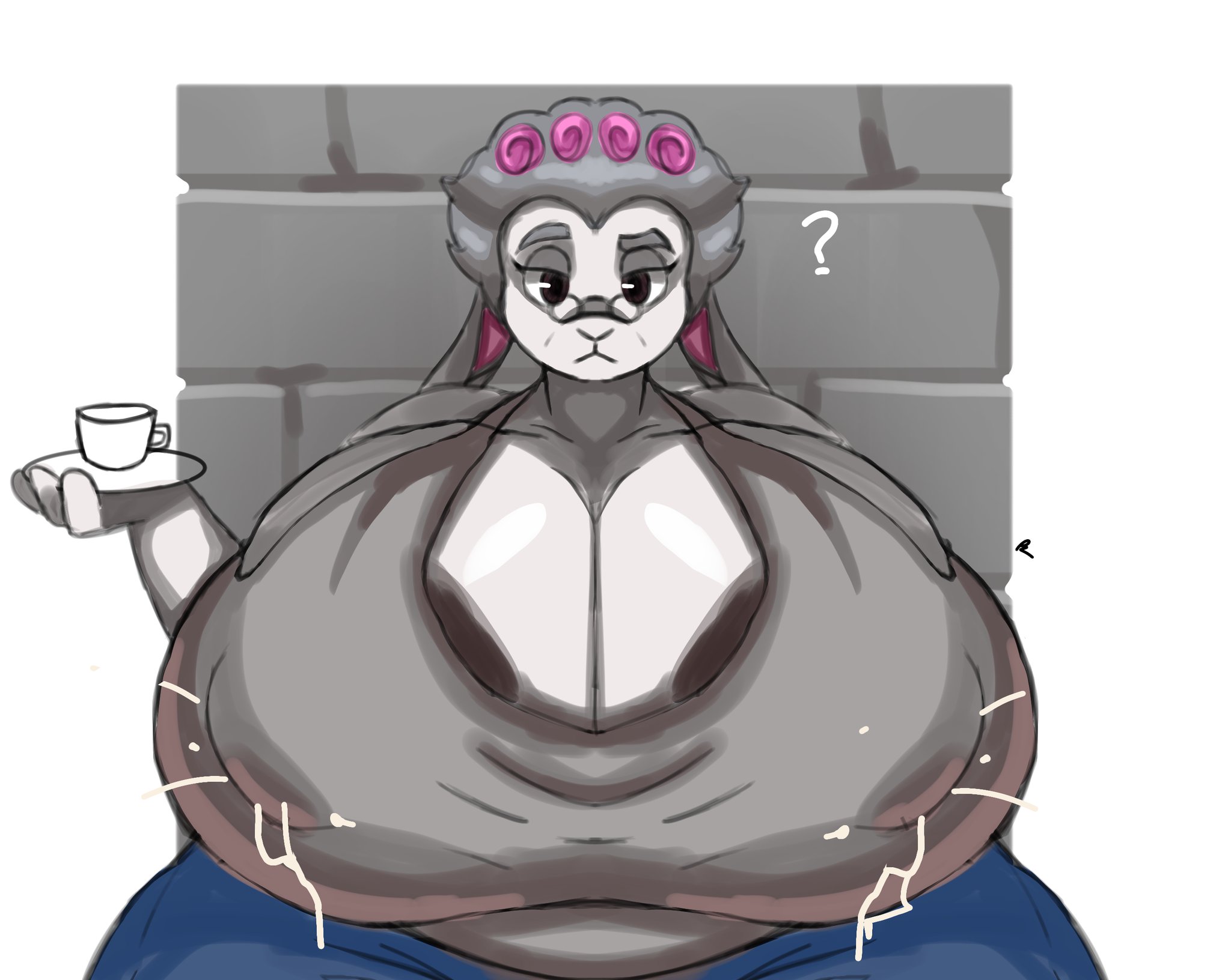 ?, 1girls, beware the shadowcatcher, big breasts, breasts, domestic goat, domestic sheep, female, goat, goat ears, goat girl, goat humanoid, hyper, hyper breasts, i mean breast milk, johan memoris, lactating, lactation, maude (bts), question mark, sheep, sheep ears, sheep girl, sheep humanoid, sheepgirl, solo, solo female, tagme, zed technician games