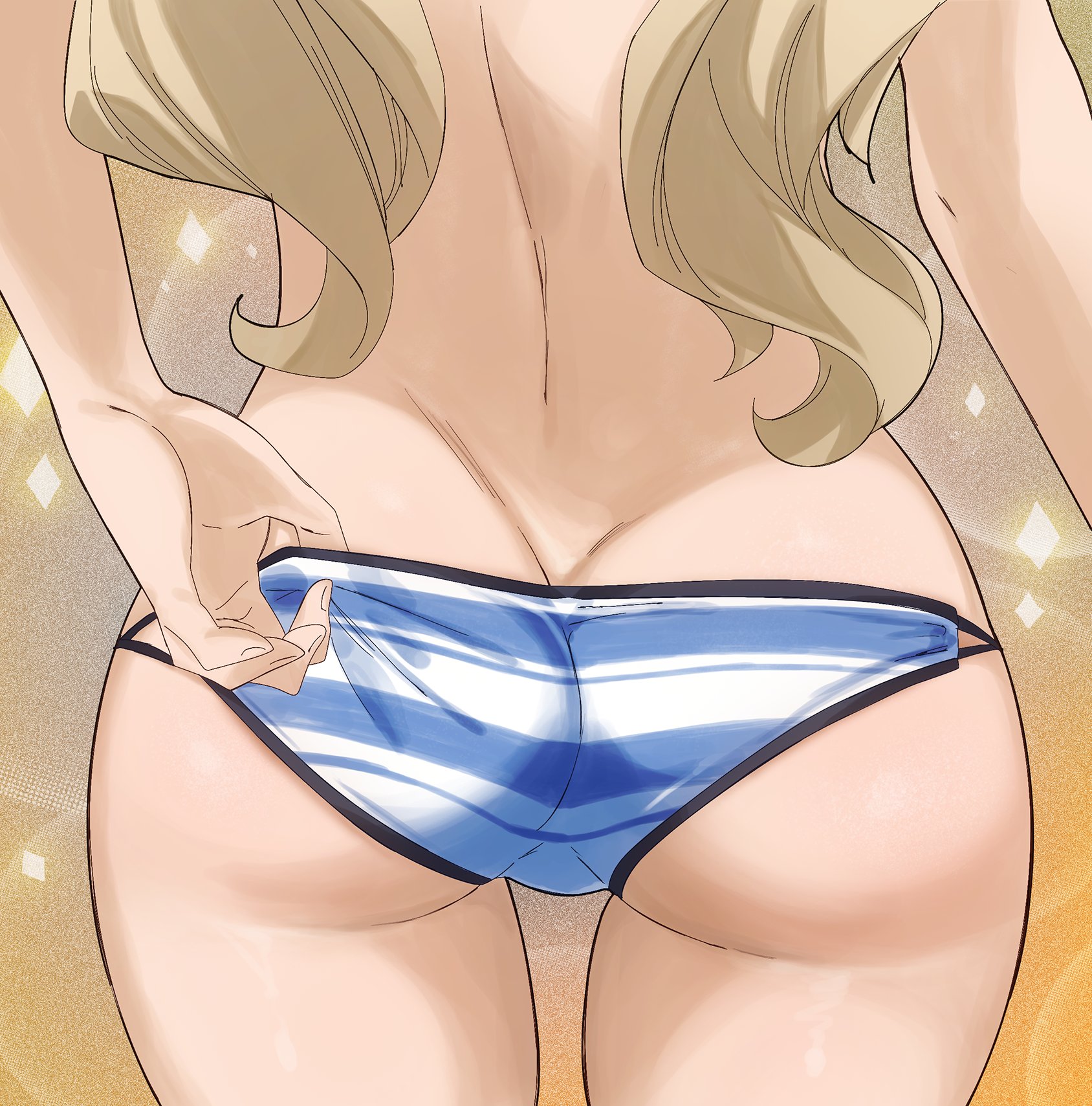 1girls, ass, ass cheeks, ass cleavage, ass crack, ass focus, back view, blonde hair, blonde-haired female, butt crack, butt focus, edens zero, female, gaston18, long hair, median furrow, rebecca bluegarden, sole female, solo, tagme, thick ass, thick thighs, thighhighs
