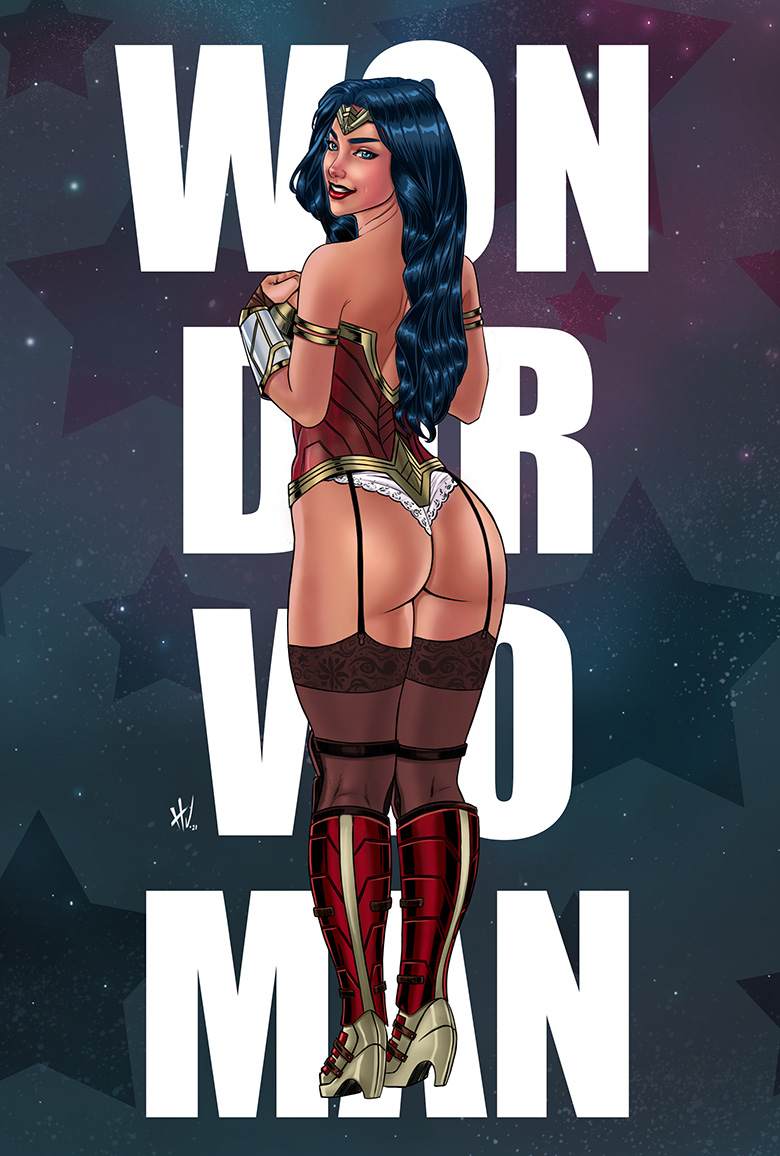 1girls amazon ass big_ass black_hair blue_eyes dark-skinned_female dc dc_comics diana_prince female female_only garter_straps hvond lingerie looking_at_viewer olive_skin rear_view thick_thighs wonder_woman wonder_woman_(series)