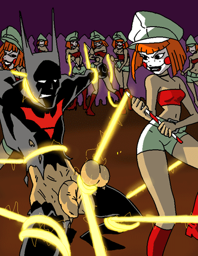 1boy 2girls batman batman_(series) batman_(terry_mcginnis) batman_beyond:_return_of_the_joker bondage bound_testicles clones cock_and_ball_torture dangling_testicles dboy dc dc_comics dcau dcuaom dee_dees electricity electrostimulation female femdom lasso male malesub mask penis reverse_gangrape reverse_rape sisters terry_mcginnis testicle_pull testicles tied_arms tied_legs tied_testicles torn_clothes torture