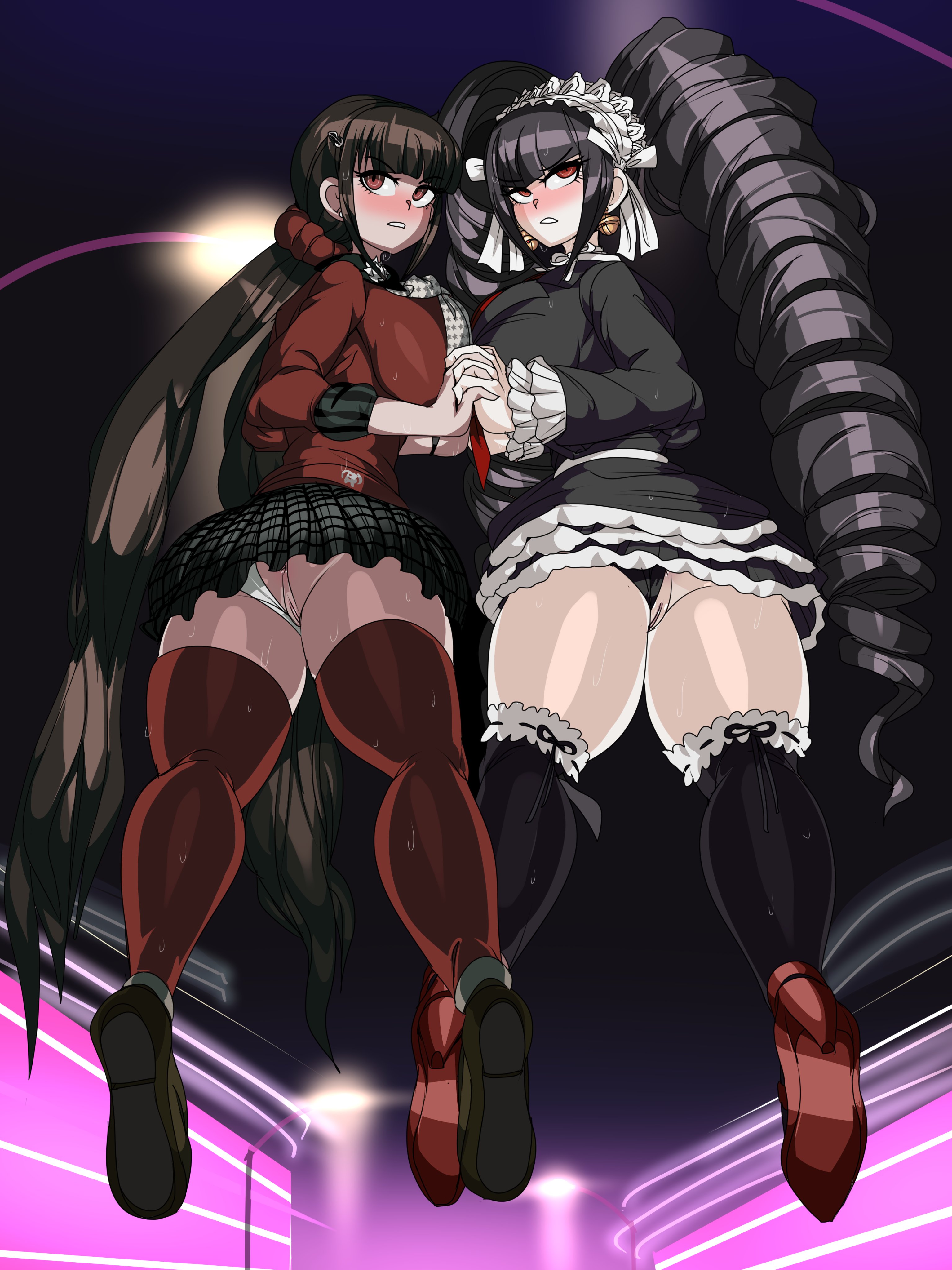 2girls, anus, ass, captain kirb, celestia ludenberg, danganronpa, danganronpa v3, danganronpa: trigger happy havoc, female, female only, harukawa maki, holding hands, multiple females, multiple girls, panties, panties aside, pussy, straight hair, underwear, upskirt