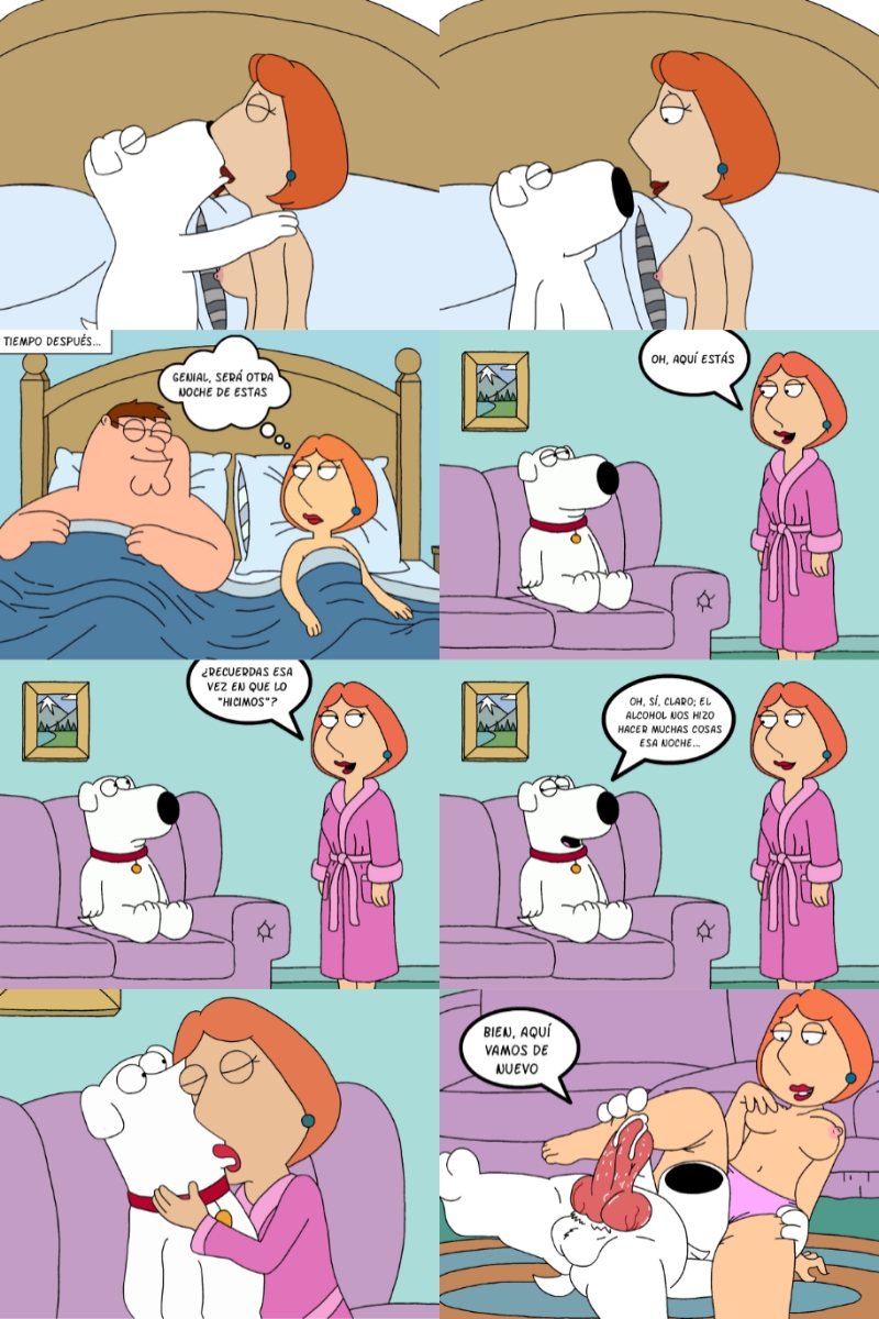1boy, 1girls, brian griffin, canine, cheating, family guy, female, larger female, lois griffin, male, male focus, milf, penis, red hair, size difference, smaller male, wet