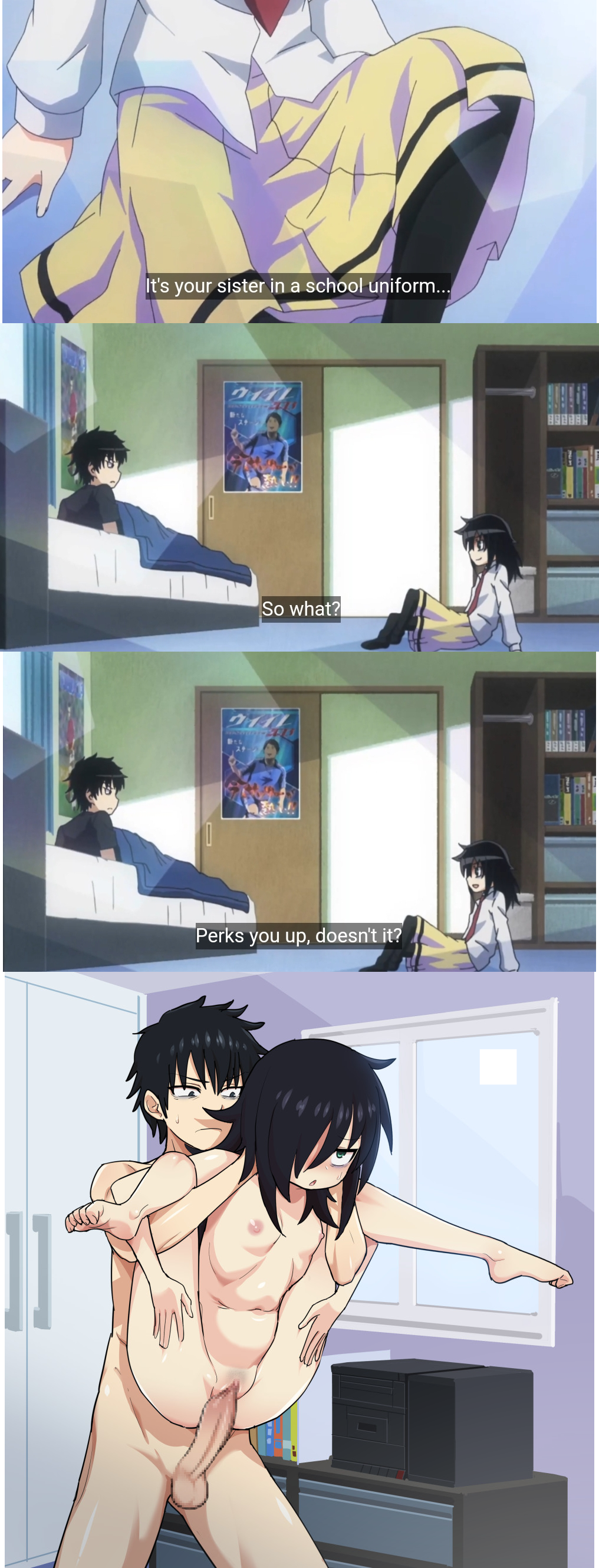 1boy 1girls 3rdrate bags_under_eyes barefoot big_sister brother_and_sister censored completely_nude curled_toes curling_toes edit electronics eye_bags feet female full_nelson full_nelson_(legs_held) full_nelson_vaginal human incest kuroki_tomoki kuroki_tomoko legs legs_up little_brother male nipples nude nude_female nude_male older_female older_sister pale_skin petite reverse_stand_and_carry_position reverse_suspended_congress sex siblings sister small_breasts soles standing_sex straight straight_sex ties toe_scrunch toes_scrunch vaginal_penetration watashi_ga_motenai_no_wa_dou_kangaetemo_omaera_ga_warui! younger_brother younger_male