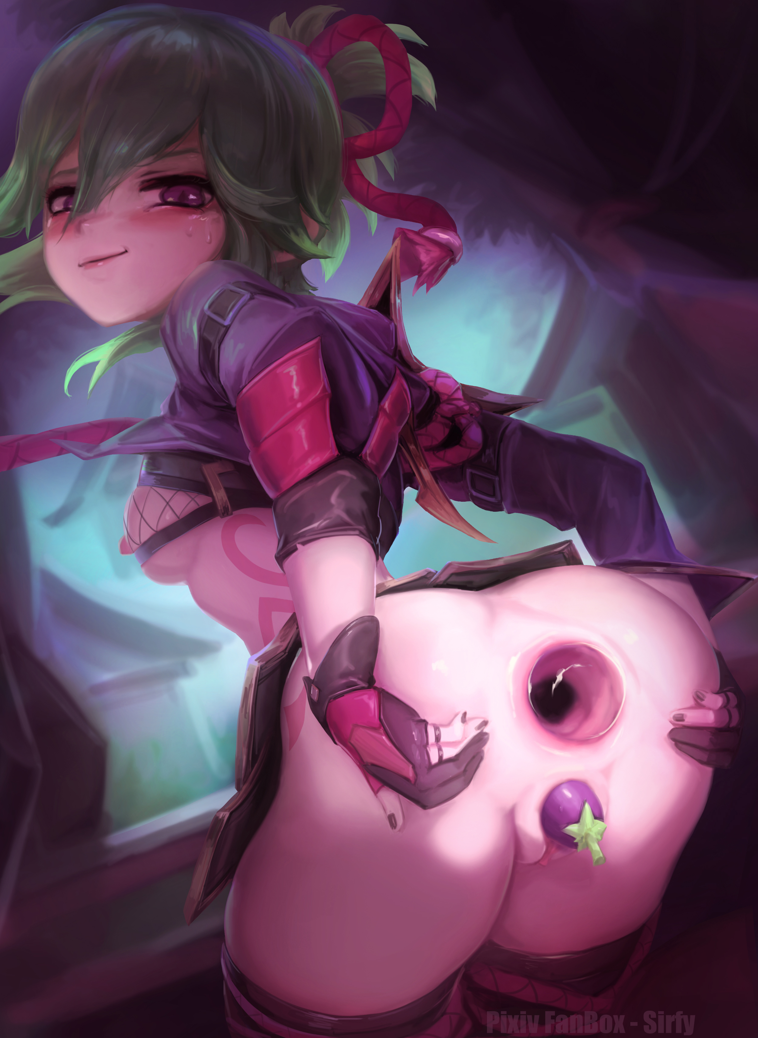 anus, eggplant, female, female only, gaping anus, genshin impact, kuki shinobu, penetration, pussy, sirfy, tagme, vagina, vaginal, vaginal penetration