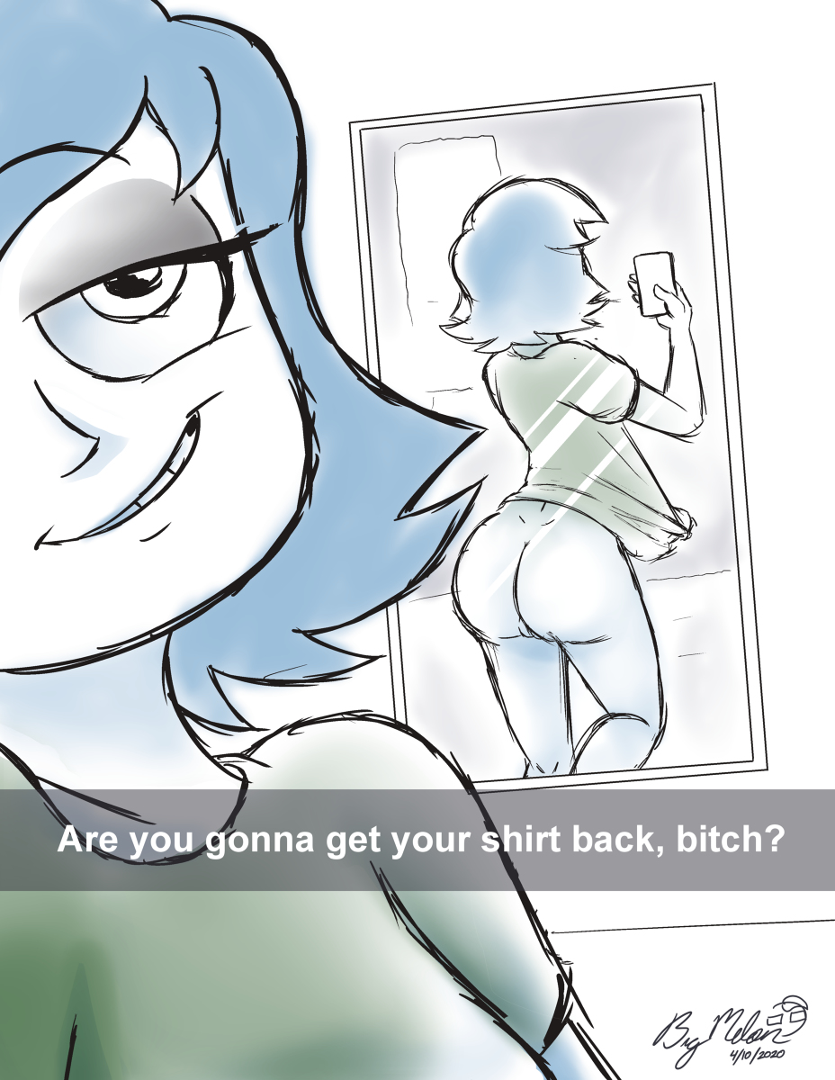 1boy 1girls 2020 almost_naked bedroom bedroom_eyes bigmelonart bottomless disney disney_channel disney_xd donk_teen duo female janna_ordonia male marco_diaz mirror mirror_selfie monochrome parody portrait pulling_shirt rough_sketch selfie shirt_only short_hair signature smartphone smiling snapchat star_vs_the_forces_of_evil straight_hair teasing thick_ass thighs wearing_partner's_clothes