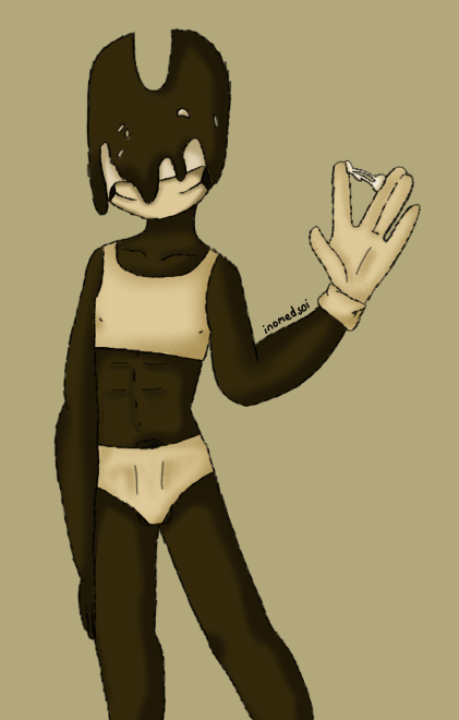 1boy bendy bendy_and_the_ink_machine binder binder_(clothing) cum demon gloves ink male male_focus male_only no_eyes non-human simple_background toony underwear