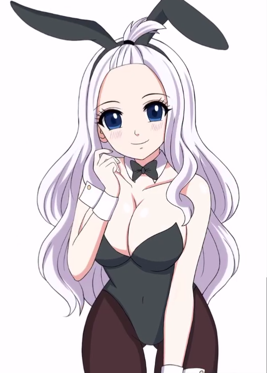 bunny_ears bunnysuit cleavage cosplay fairy_tail hfxpins mirajane_strauss white_hair