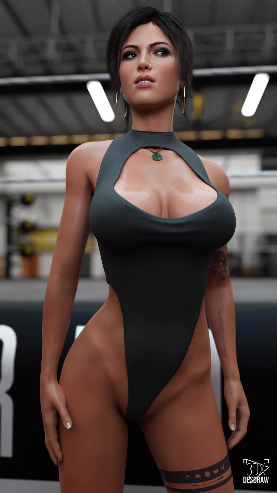 1female 3d arm_tattoo breasts british british_female cleavage cleavage_cutout desdraw expressions eyelashes female female_only fit_female hoop_earrings hoop_earrings_oversized inner_sideboob lara_croft lara_croft_(survivor) leg_tattoo leotard looking_at_away nails nose_piercing pelvic_bone pelvic_line piercing slim_waist tagme tattoo teeth thick_thighs thighs thong thong_leotard tomb_raider tomb_raider_(survivor) v-line wide_hips