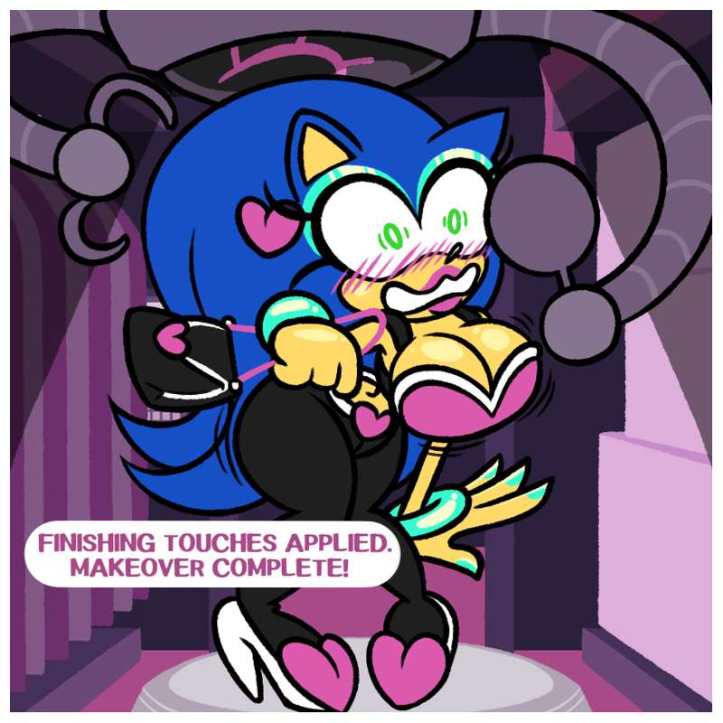 ass, big ass, big breasts, breasts, english text, female, frost-lock, rouge the bat (cosplay), sonic (series), sonic the hedgehog, sonic the hedgehog (series), text, transformation
