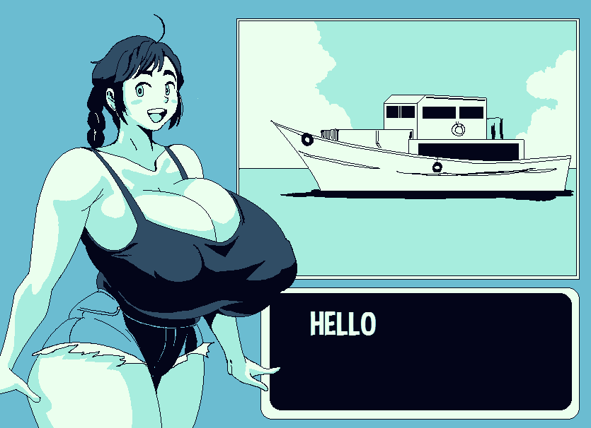 1girls breasts female harorlood huge_breasts limited_palette marina_(harorlood) pixel_art text