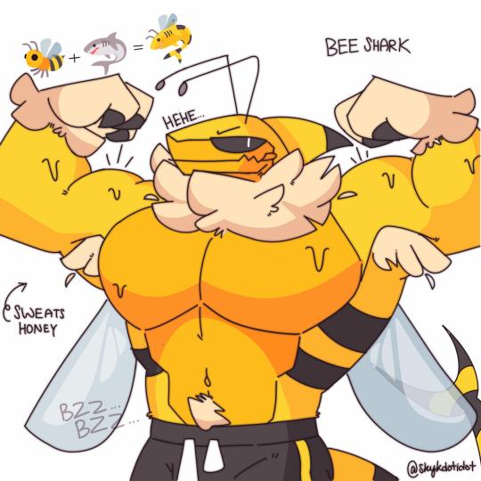 abs anthro bara bee_boy big_pecs fluffy fusion male male_only muscular muscular_male shark skydotidot solo sweat tagme