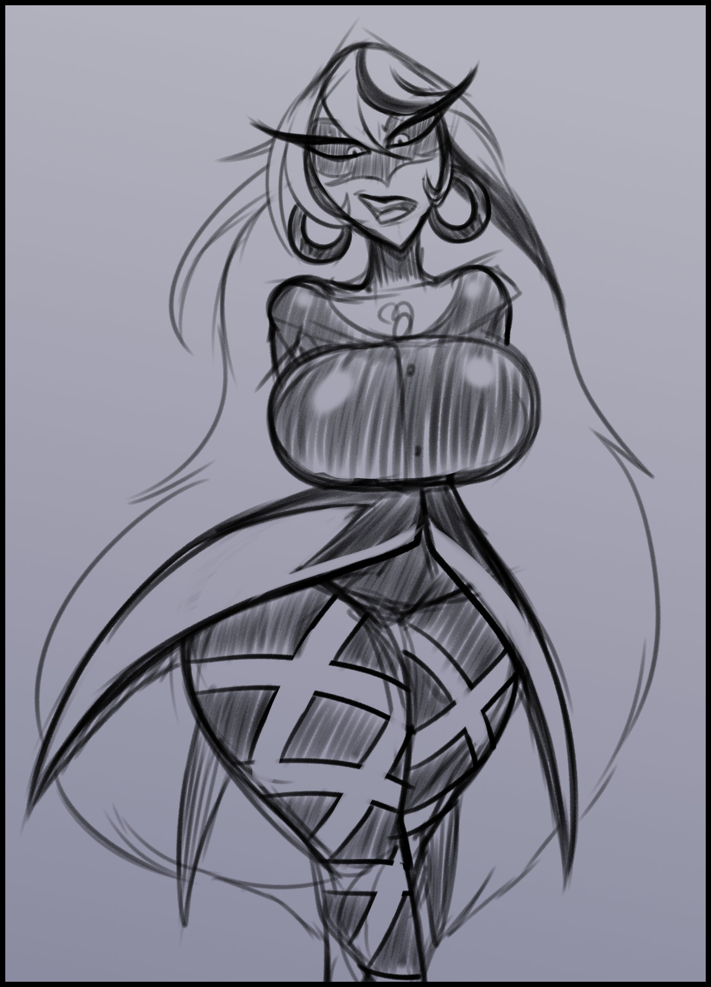 ass, big ass, big breasts, breasts, carmilla carmine, casual nudity, clothed, demon, demon girl, female, female only, hazbin hotel, morningstarlewds, nipples visible through clothing, no bra