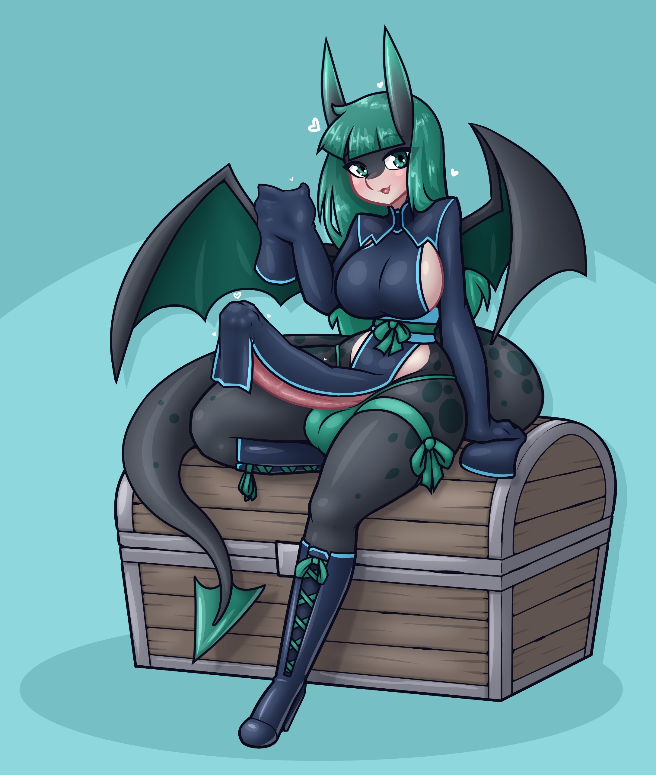 1futa, animal genitalia, animal penis, anthro, balls, balls in panties, balls under clothes, bangs, big breasts, black body, black skin, blue hair, breasts, bulge, clothed, clothing, dickgirl, dragon, dragon girl, equine penis, erection, erection under clothes, erection under loincloth, female, futa only, futanari, horsecock, horsecock futa, huge cock, intersex, light skin, light-skinned futa, limebreaker, loincloth, loincloth lift, long hair, original, panties, panty bulge, partially clothed, pelvic curtain, penis, penis bulge, penis under clothes, penis under loincloth, sitting, solo, tenting, thick thighs, treasure chest, trinity (synthmalware), wide hips, wings